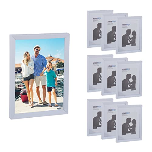 Relaxdays Set 10 Cornici Portafoto, 13X18 Cm, Design Moderno, Verticale Ed Orizzontale, Porta Foto Da Appendere, Bianco