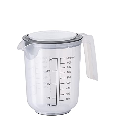 Aps Mixing Cup With Lid - Misurino Con Bilancia Per Liquidi (L/Ml), Zucchero (G) E Farina (G) / Volume 1 Litro/Ø 12,5 Cm/Altezza 16 Cm/Lavabile In Lav