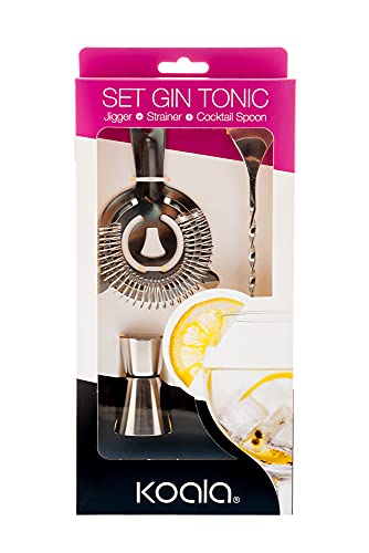 Koala Spain Set Gin Tonic (3 Pezzi), 1 Cucchiaino Lungo Cocktail, 1 Bicchiere Misuratore Cocktail, 1 Colino Cocktail