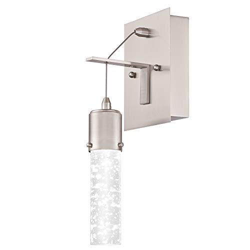 Westinghouse Lighting 63720 – Apparecchiatura Da Parete Da Interno Led Cava A Una Luce Da 9 Watt, Finitura In Nichel Spazzolato Con Vetro A Bollicine