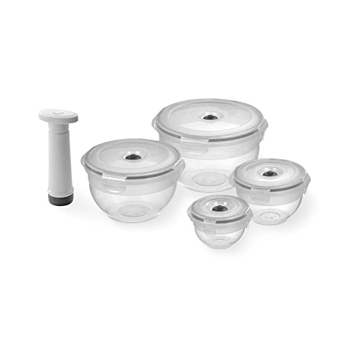 Compactor - Set 4 Contenitori Sottovuoto Per Alimenti Con Coperchio E Pompa Inclusa, Ermetici, Trasparenti, Plastica Priva Di Bpa