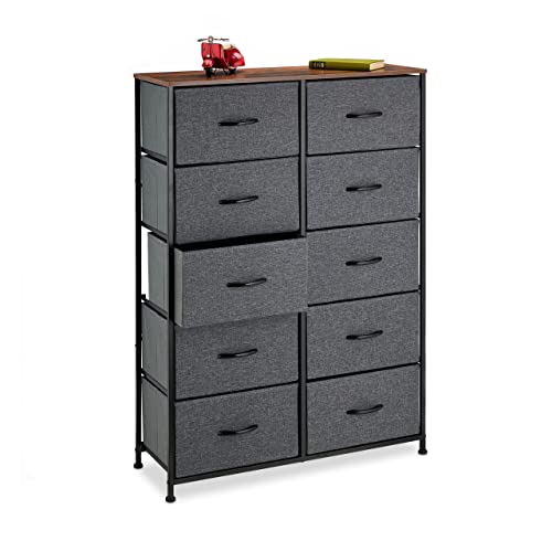 Relaxdays Sideboard Camera Da Letto, Hlp 120X85,5X30 Cm, Comò A 10 Cassetti In Tessuto, Ripiano Mdf Acciaio, Multicolore, Poliestere 40% 20% Fibra Di