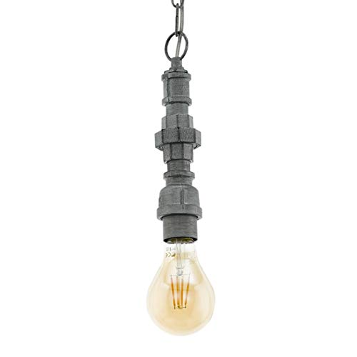 Eglo Chepstow Lampada A Sospensione Industriale, Attacco E27. Vintage, Retrò, In Acciaio, Argento Anticato