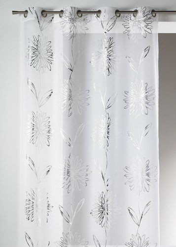 09406-8-Al Home Maison-Tenda In Etamine Leggera Stampa In Metallo, Con Occhielli, 135 X 240 Cm, Bianco/Argento, 135 X 240