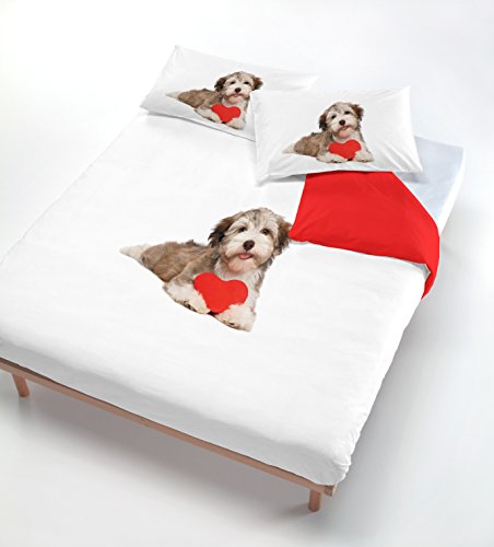 Digital Cp-Dig-504-1P Parure Copripiumino, 100% Cotone, 504 Cane Cuore Rosso, Singolo