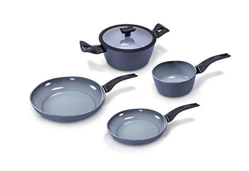 Moneta Aria Finegres Batteria 5 Pezzi, Alluminio, Grigio, Anche Per Induzione, Made In Italy