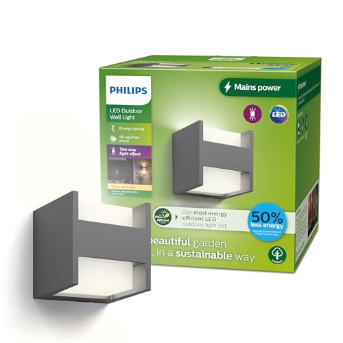 Philips Led Arbour Ultra Efficiente Lampada Da Parete Per Esterni, Luce Bidirezionale, Luce Bianca Calda, 3.8W, Ip44, Antracite