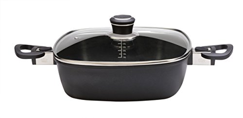 Gsw 164030 Gourmet Scala Rostiera Rettangolare Con Coperchio In Vetro 28 X 28 X 8,5 Cm/Circa 5,0 Litri, In Alluminio Pressofuso, Nero, 42 X 29,5 X 10,