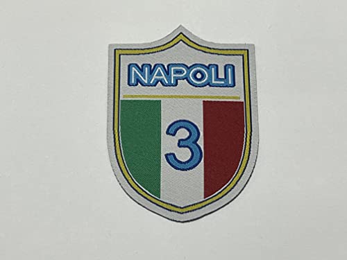 Patch-Toppa Microricamata In Hd/Jacquard (Alta Definizione) Scudetto Napoli Termoadesiva, Micro Filo, Dimensioni : H.Cm. 8 X L. Cm. 6 - Made In Italy