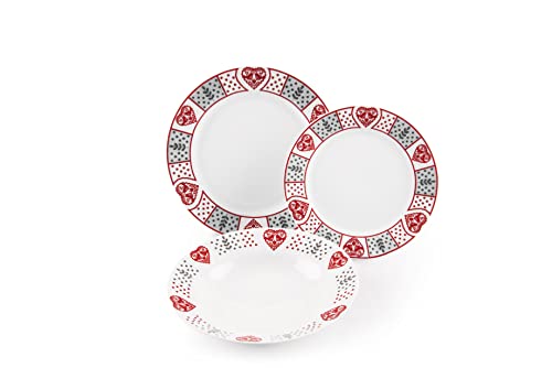 Excelsa Tirol Servizio Tavola, Porcellana, Bianco Con Decorazioni, 27X27X2 Cm, 18 Unità