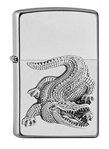Zippo - Croco, Mini Emblema – Cromato Satinato – Accendino Antivento, Ricaricabile, In Confezione Regalo Di Alta Qualità