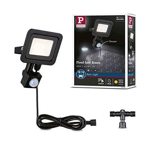 Paulmann Motion Detect 94586 Park + Light Apparecchio Led Per Esterni Proiettore Bimea Con Rilevatore Di Movimento Ip65 4,5W Bianco Caldo Nero Metallo