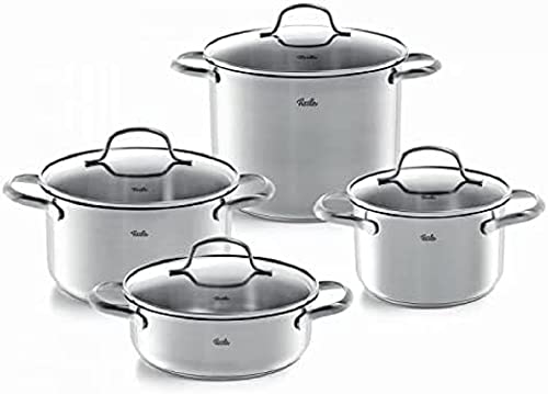 Fissler San Francisco - Set Di Pentole In Acciaio Inox, 4 Pezzi, Pentole Con Coperchi In Vetro, Induzione (3 Pentole, 1 Padella)
