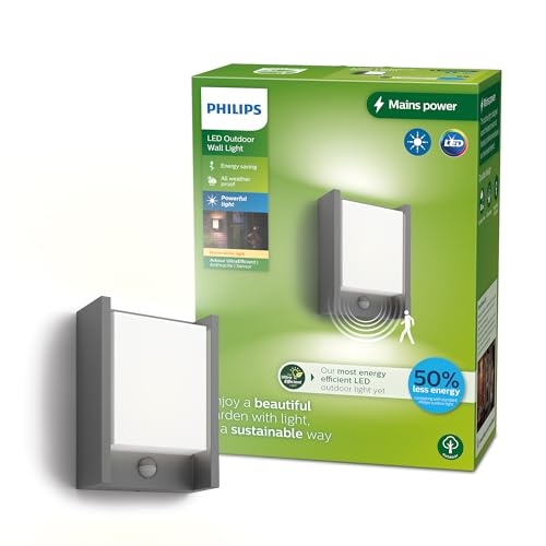 Philips Led Arbour Ultra Efficiente Lampada A Parete Per Esterni, Luce Bianca Calda, 3.8W, Sensore Di Movimento, Ip44, Antracite