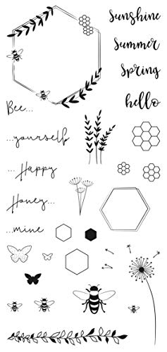 Rayher 50240000 Clear Stamps Set Timbri Trasparenti In Silicone, Tavoletta 97X205Mm, 28 Motivi Estivi Con Api, Per Scrapbooking E Decoro, Lavori Con C