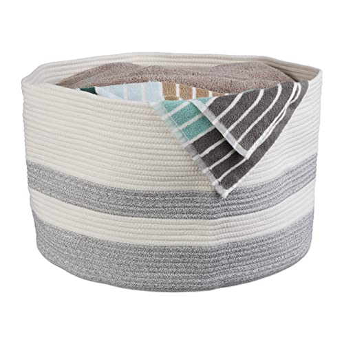 Relaxdays Cestino Portaoggetti, In Cotone, Hxd 35 X 55 Cm, Porta Biancheria Per Bagno, Camera E Cucina, Bianco Grigio