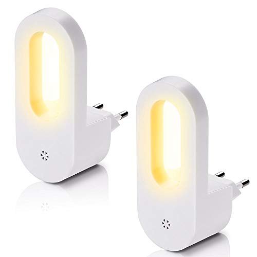 Bakaji Coppia Lampade Notte Luce Notturna 2 Led Bianco Caldo 2700K Illuminazione Sicurezza Casa Lampada Cameretta Bambini Con Sensore Crepuscolare In