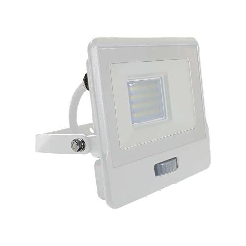 V-Tac Faro Led Da Esterno Con Chip Samsung 20W Con Sensore Pir Di Colore Bianco Impermeabile Con Cavo Da 1 Metro, Luce Bianco Freddo