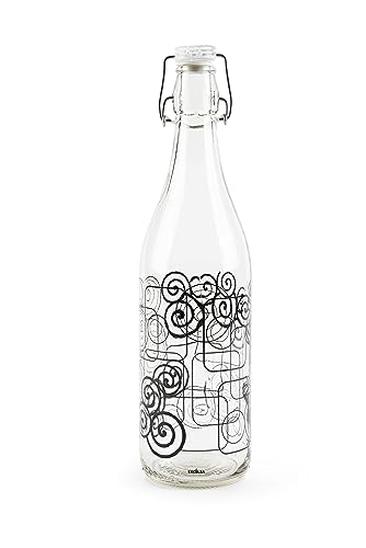 Excelsa Magic Black Bottiglia Acqua, 1 Litro, Vetro, Con Guarnizione