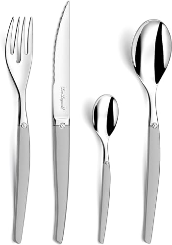 Lou Laguiole Jet Posate Da Tavolo/Armadietto 4 Persone, Inossidabile, Acciaio Satinato, 16 Couverts De Table, Unità