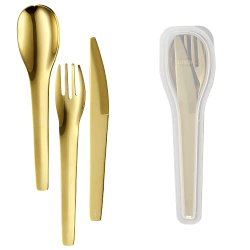 Lurch 240874 To-Go - Posate In Acciaio Inox, 3 Pezzi, Con Custodia Per Il Trasporto, Colore: Oro