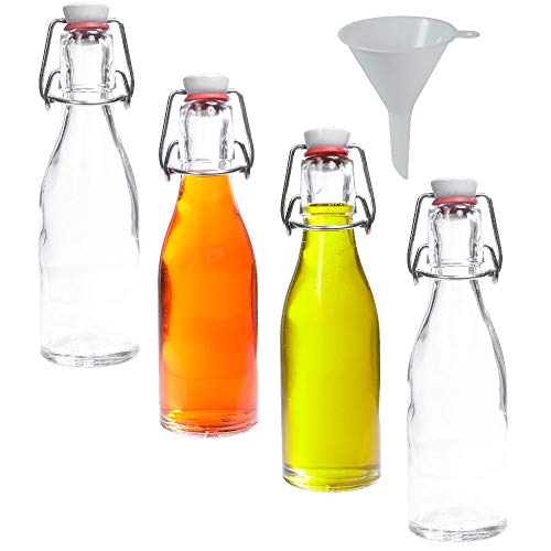 Viva Haushaltswaren - 4 Bottiglie Piccole Con Tappo A Leva, Capacità 200 Ml, Imbuto Del Diametro Di 7 Cm Incluso