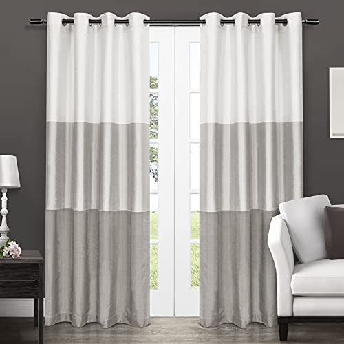 Exclusive Home Tende Exclusive Home Chateau A Righe In Seta Sintetica Con Occhielli Tenda Della Finestra Pannello Coppia, Poliestere, Dove Grey, 54X96