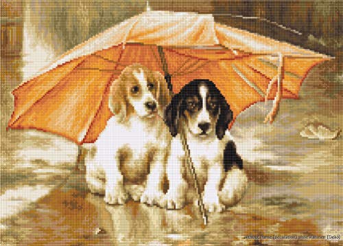 Lucas Zwei Unter Einem Regenschirm Kit Punto Croce, Cotone, Multicolore, 30,5X22Cm