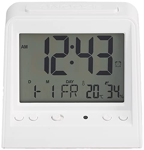 Amazon Basics - Sveglia Digitale Da Tavolo Con Display Con Temperatura, Data E Luce, Triangolare, Bianco, 3.5 X 3.7 X 1.9Inches