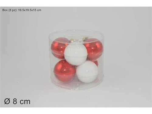 Due Esse Christmas Srl L.Vetro Bianco/Rosso Sfere 8Cm 8Pz, Come Foto, Taglia Unica