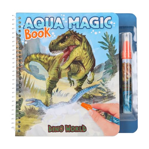 Depesche 12798 Dino World - Libro Da Colorare Aqua Magic Con Dinosauri Nascosti, Libro Creativo Con 5 Pagine Riverniciabili E Una Penna Ad Acqua
