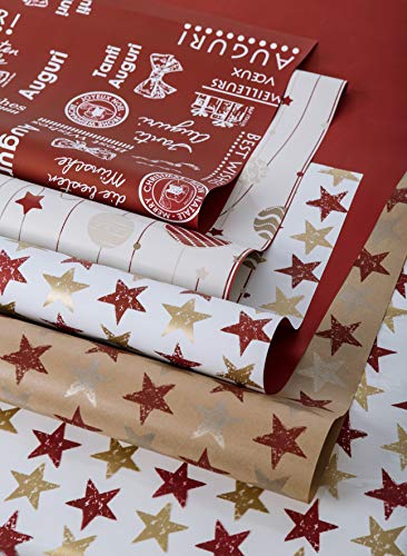 B&P Italia Assortimento Di 10 Fogli Per Pacchi, Carta Da Regalo Alta Qualità In Polipropilene, Rosso, 70 X 100 Cm