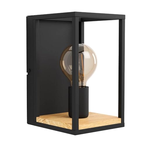 Eglo Lampada Da Parete Libertad, A Luce Singola, Illuminazione Da Parete Per Interni In Metallo In Nero E Legno In Natura, Con Interruttore, Presa E27