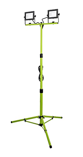 Luceco Led Slim Twin Treppiede Luce Da Lavoro, 2 X 20-Watt Con Cavo 3 Metri, 230 Volt, Nero E Verde