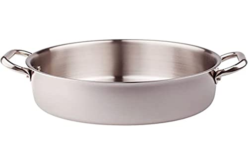 Pentole Agnelli Alix106Alin28 Casseruola Bassa Con 2 Maniglie In Acciaio, Trilaminato Alluminio-Acciaio Per Induzione, 28 Cm