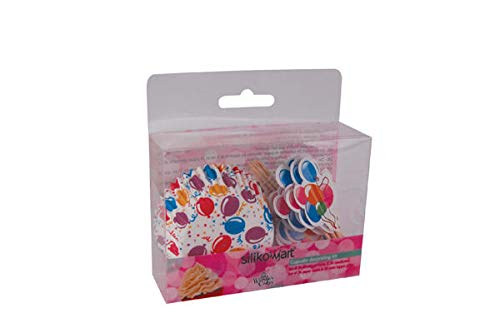 Silikomart Baking Cups - Set 24 Paper Cases + 24 Cake Topper Picks Balloons