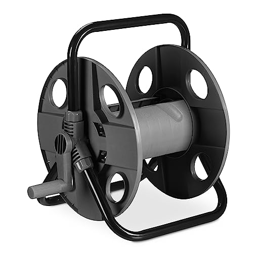 Relaxdays Avvolgitubo Acqua, Raccoglitubo, Avvolgi Tubo 30 M E 1/2", Acciaio, Plastica, Hlp: 38X42X31 Cm, Nero Grigio