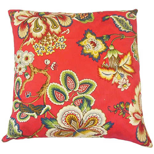 The Pillow Collection Ghislaine Floreale Cuscino Granato, Rosso