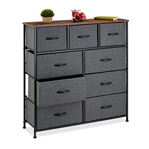 Relaxdays Sideboard Camera Da Letto, Hlp: 100X100X30 Cm, Comò A 9 Cassetti In Tessuto, Ripiano Mdf, Acciaio, Multicolore, Poliestere 40% 20% Fibra Di