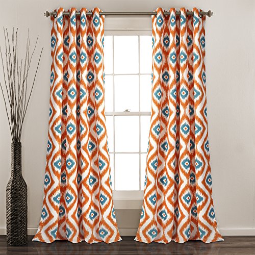 Lush Decor Diamond Ikat - Set Di Tende Con Motivo Geometrico, Per Soggiorno, Sala Da Pranzo, Camera Da Letto, 213 X 132 Cm, Colore: Turchese Arancione