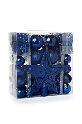 Heitmann Deco - Addobbi Per Albero Di Natale, Colore Blu, 45 Pezzi, Con Puntale, Palline, Catene Di Perle E Ghirlande, In Plastica