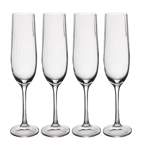 Mikasa Treviso Set Di 4 Bicchieri Flute Da Champagne, 190 Ml, Senza Piombo, Con Effetto Increspato Per Le Celebrazioni