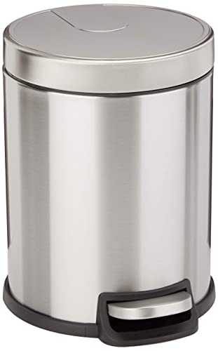 Amazon Basics - Pattumiera Rotondo Con Chiusura Silenziosa, 5 L/1.3 Galloni, Acciaio Inossidabile