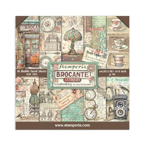 Stamperia Scrapbooking Small Pad 10 Fogli Cm 20,3 X 20,3 (8" X8") – Brocante Antiques, 0, 20.3X20.3Cm