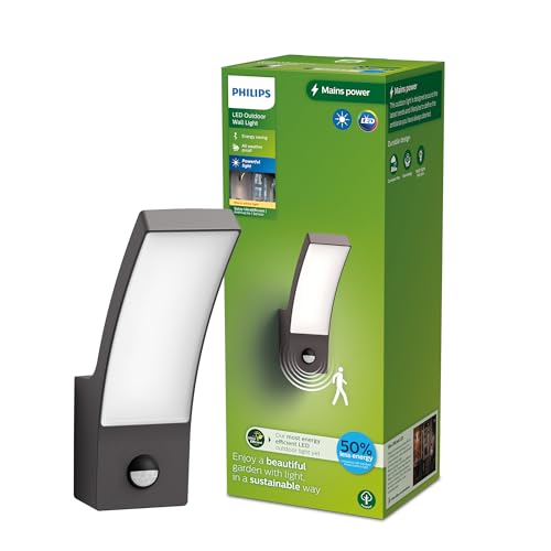 Philips Led Splay Ultra Efficiente Lampada Da Parete Per Esterni, Luce Bianca Calda, 3.8W, Sensore Di Movimento, Ip44, Antracite