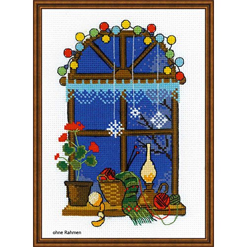 Riolis Kreuzstich-Set Winterfenster Kit Punto Croce, Cotone, Multicolore, 15 X 21 X 0.1 Cm