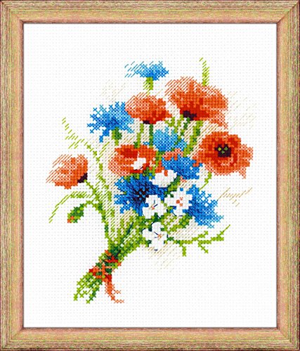 Riolis Bouquet Con Fiordalisi Kit Punto Croce 15,2 Cm X 20,3 Cm 14 Count, Acrilico, Multicolore