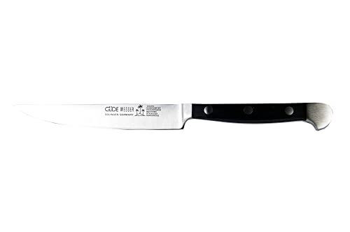 Güde Steakmesser Serie Klingenlänge Schwarz Solingen-Coltello Da Bistecca Dentato Forgiato, 12 Cm, Pom Nero, Alpha-Doppio Collarino, Fatto A Mano In G