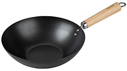 Fackelmann Padella Wok 26 Cm – Wok Per Cucinare, Stufare E Arrostire – Adatto Per Fornelli A Gas, In Ceramica Ed Elettrici, Manico In Legno Di Acacia