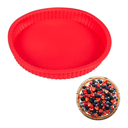 Relaxdays Stampo In Silicone Per Crostate, Quiche, Tortini, Lavabile In Lavastoviglie, Termoresistente, Ø 25 Cm, Rosso